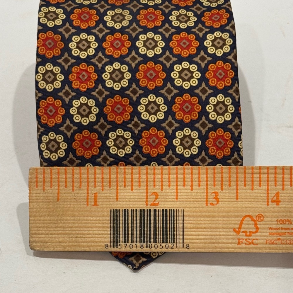 Gorsart‎ Clothes Silk Tie Mens OS Navy Orange Ornate Geometric Medallion Formal - Picture 6 of 7
